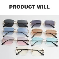 Lunettes de soleil carrées sans monture 2026 pour femmes et hommes, monture en métal doré de luxe, verres dégradés gris UV400, lunettes de mode de haute qualité
