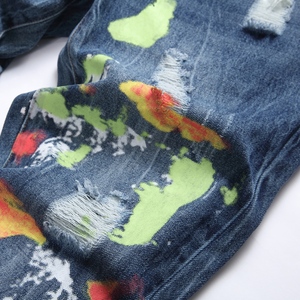 <span class=keywords><strong>Jeans</strong></span> da <span class=keywords><strong>Uomo</strong></span> Colorati con Patchwork Camouflage, Pantaloni in Denim <span class=keywords><strong>Skinny</strong></span> Effetto Vissuto, Produzione all'Ingrosso OEM - Product Image 5