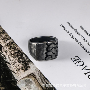 European Style <b>Titanium</b> Steel Cracked <b>Ring</b> SA1158 Men's Jewelry Retro Geometric Design Gift - Product Image 2