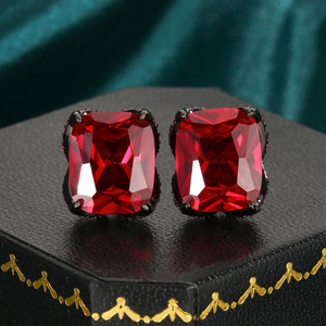 Elegant Feminine Style Jewelry Eco-friendly Copper Black Gold Plated 10*12mm <b>Blue</b> Spinel Zircon Fashion <b>Earrings</b> for Women - Product Image 3