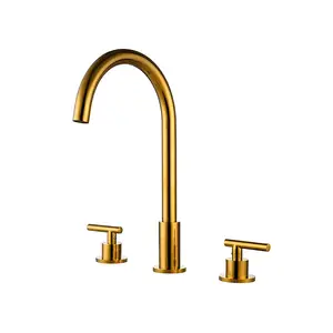 Factory customization Round Handle Brushed Gold 3 Hole Antique Brass Bathroom Basin Mixer Table Faucet For Basin Tap for sale