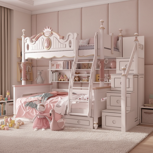 Castle Bed World Cama <span class=keywords><strong>litera</strong></span> con temática de niña, tipo loft de doble nivel, con tobogán y almacenamiento, para niños pequeños y adultos grandes - Product Image 1