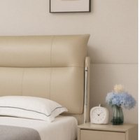 Cadre de lit moderne minimaliste beige en cuir véritable avec tête de lit capitonnée pour chambre principale