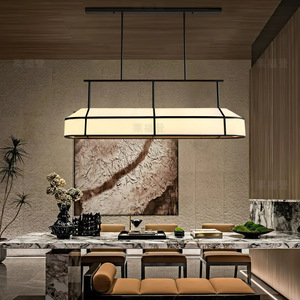Lustre rectangulaire en tissu de style chinois 100cm 120cm 150cm avec éclairage LED pour restaurant, salon de thé, salle zen - Product Image 1