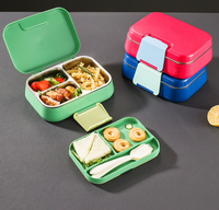 Boîte à lunch portable en acier inoxydable pour enfants, étanche, Lonchera, boîtes à bento à 3 compartiments avec cuillère et fourchette, logo personnalisé