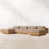 Set Sofa Seksional Patio Kontemporer Bentuk U Chaise Mewah Furnitur Kayu Jati Solid Set Lounge Luar Ruangan