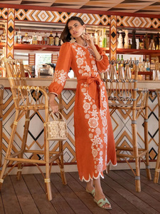 Nuovo Cardigan alla <span class=keywords><strong>Moda</strong></span> con Ricami Floreali, Collo Tondo, Maniche Lunghe, Abito Lungo per Donna - Product Image 6