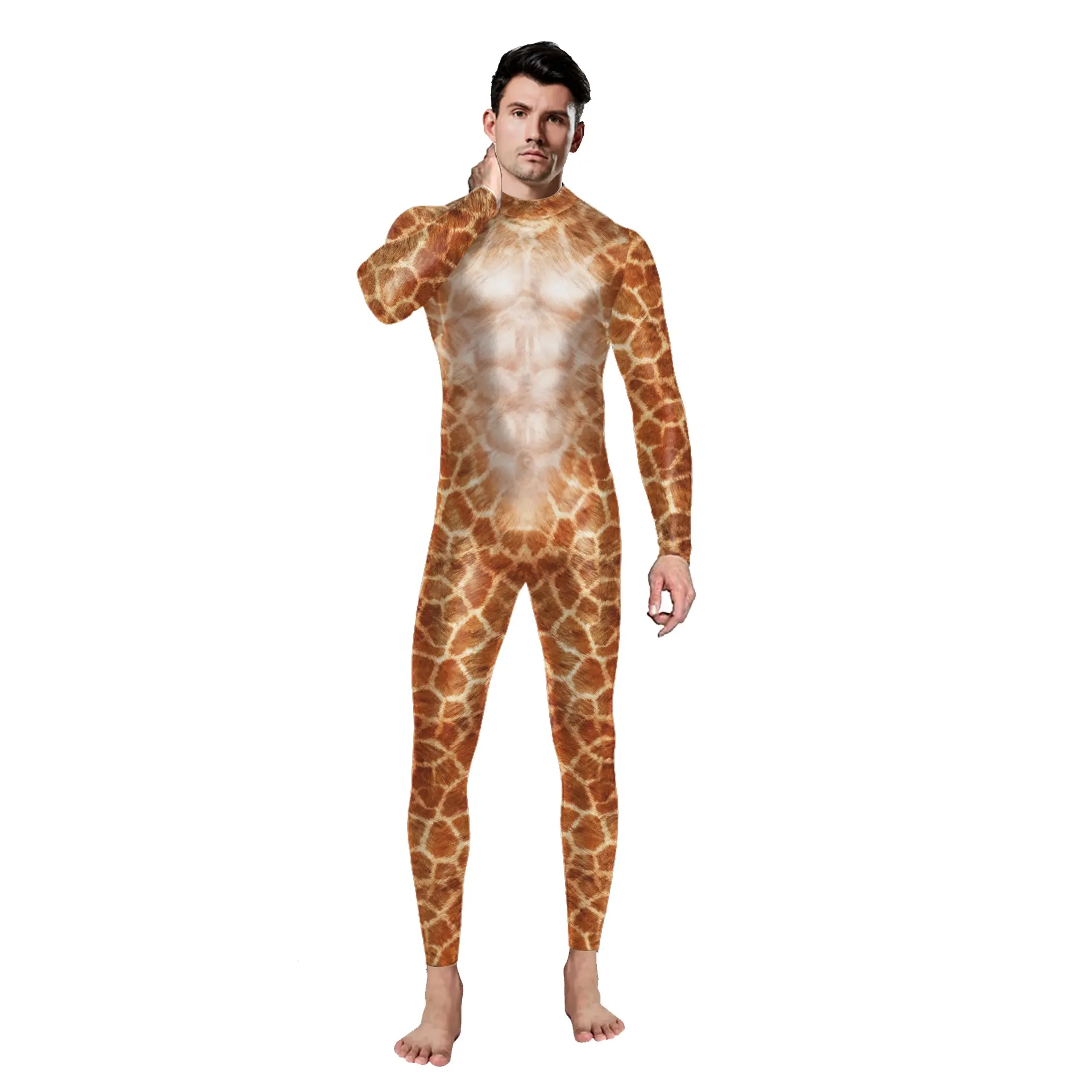 Combinaison à imprimé musculaire, vêtements assortis pour Couple, ensembles de fête de noël, Costume de Mascotte en peau de girafe Wapiti avec vêtements pour le visage