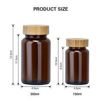 Bouteille vide en verre à large ouverture, brun foncé ambré, pour pilules, capsules, comprimés et poudres de soins de santé