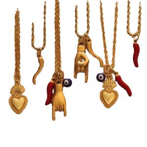 Bijoux <span class=keywords><strong>de</strong></span> mode bricolage en acier inoxydable corde chaîne mauvais œil main <span class=keywords><strong>corne</strong></span> coeur breloques bon chanceux italien amulette pendentif collier - Product Image 6