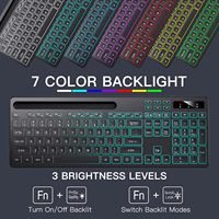 Teclado Inalámbrico Silencioso de Tamaño Completo 2.4G, Membrana Recargable, Retroiluminación RGB, Soporte para Tablet y Teléfono, Teclas Multimedia para IOS y Windows