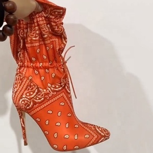 Large Size 43 Bandanna Pointed Toe Women Short Booties Lace up Thin High Heel Ladies Pumps <b>Shoes</b> Ankle Boots - Product Image 5