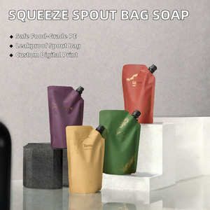 Pochette souple luxueuse à finition mate avec bec verseur, logo personnalisé estampé à chaud, rechargeable, pour shampoing, gel douche, lotion, emballage cosmétique - Product Image 2