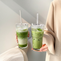 OEM Gobelet en verre moderne anti-fuite pour boissons glacées, Matcha Latte, jus et café, avec couvercle et paille, bouteille d'eau en verre