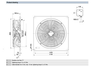 Ventilador axial de CA de 560 mm ebm-papst W4D560-GR03-03, ventilador de refrigeración industrial de alta resistencia para sistemas HVAC y torres de enfriamiento - Product Image 2