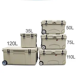 55QT高品质水果鱼盒冷却器背包冷却器LLDPE滚塑泡沫冷却器盒带水龙头防水套装图案