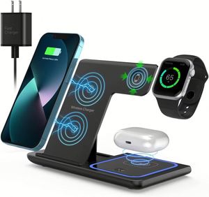 Station de charge sans fil 3 en 1 avec charge rapide 15W |   Chargeur sans fil pliable portable pour téléphones mobiles et montres intelligentes - Product Image 1