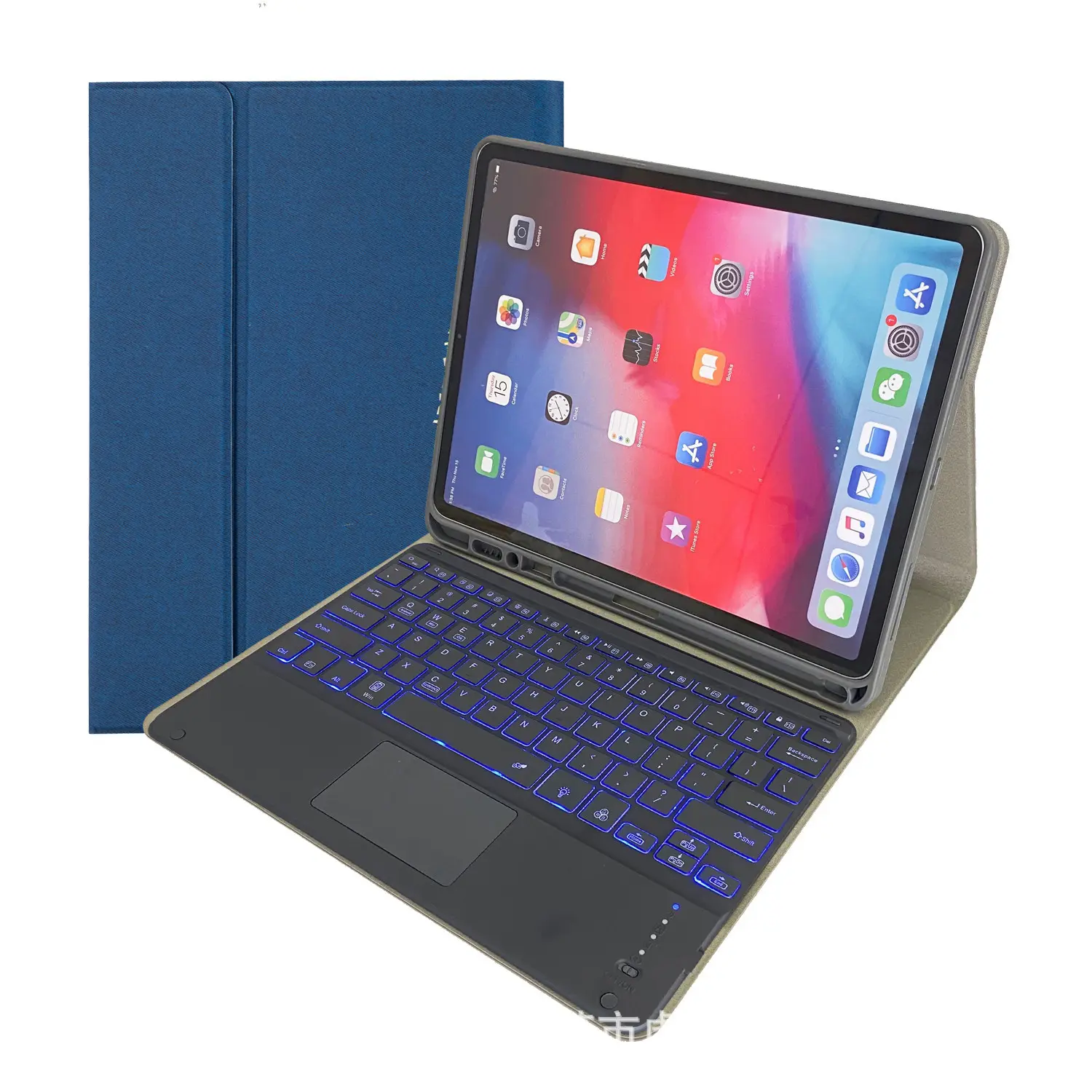 For Ipad pro 12.9 Keyboard Case with Bluetooth TPU Leather Rechargeable Pen Slot Wireless Keyboard and Mouse