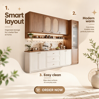 Buffet mural modulaire personnalisé avec vitrine en verre cintrée pour projet d'appartement de luxe