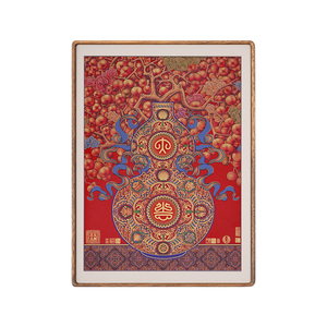 Adorno de Escritorio Rectangular de Latón y Madera Estilo Art Déco con Calabaza y Caqui, Hecho a Mano, con Motivo de Doble Bendición Auspiciosa - Product Image 2