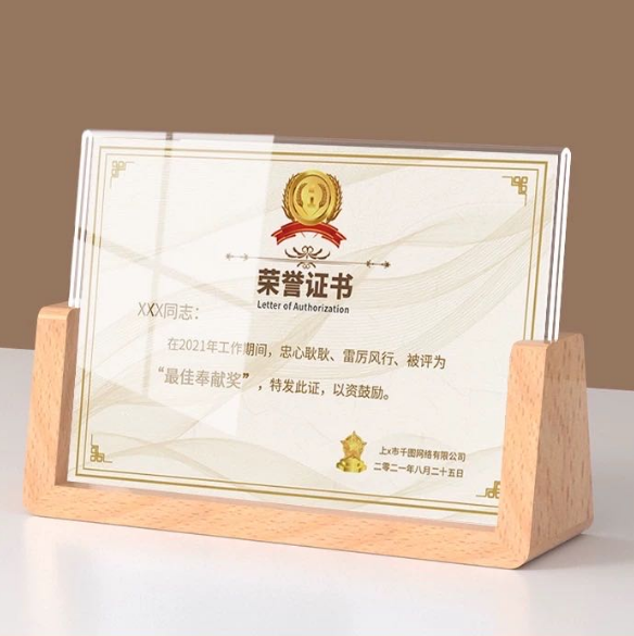 Desktop 4x6inch Plastic Acrylic Certificate Picture