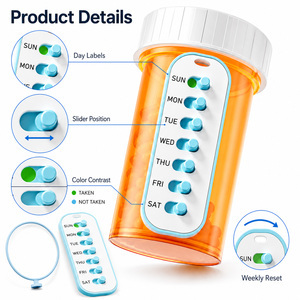 กล่องจัดยาแบบรายสัปดาห์ วัสดุ PP เป็นมิตรกับสิ่งแวดล้อม ปลอดสาร BPA พร้อมตัวเลื่อนปรับตำแหน่งได้สองระดับ - Product Image 3