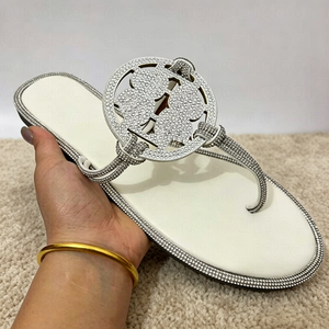 High Quality Luxury Full Diamond Hollow Women's Flip Flops Thin Double Diamond Strap <b>Clip</b> Toe Design Anti-Slip Breathable Summer - Product Image 3