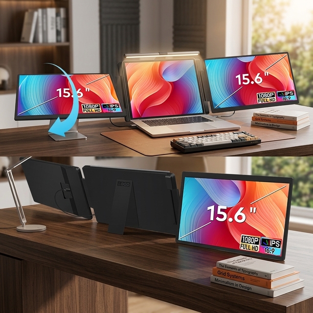 S10 Laptop Monitor Extender 15.6 Inch Triple Portable Monitor FHD 1080P IPS Screen for Macbook Pro/Max Windows Gaming Office