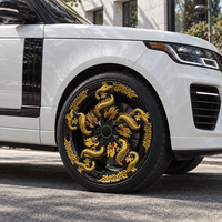 Roue forgée monobloc GVICHN personnalisée 6061-T6 avec gravure en relief 3D de dragon doré, noir brillant pour Land Rover Range Rover Rolls-Royce