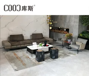 Furniture consultant factory Reception hall villa furniture modern gray Matte leather sectional couch living room sofa set