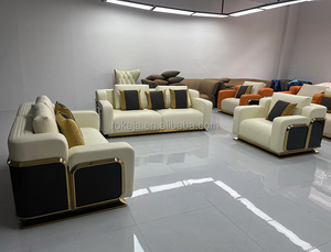 Sofá Seccional de Cuero Genuino en Oferta, Diseño Italiano, Sofá Esquinero Grande de 3, 2 y 1 Plazas, Acabado Piano para Vestíbulo de Villa - Product Image 2