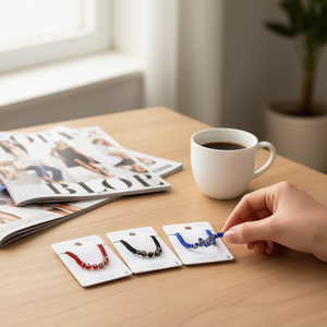 Braccialetto 5 Occhi PULSERA in Acciaio Inossidabile Fatto a Mano con Perline Rosse Nere Blu, Accessorio di Moda - Product Image 3