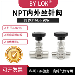 วาล์วเข็ม By-Lok ขนาด 1/4 นิ้ว NPT เกลียวใน-นอก ควบคุมด้วยมือ สำหรับแก๊สแรงดันสูง 3000 ปอนด์ต่อตารางนิ้ว - Product Image 5