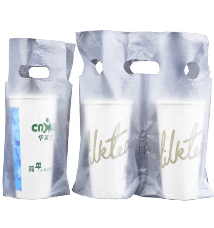 500Ml/700Ml Carry-Out Koffie Drinken Ldpe Gestanst Plastic Verpakking Dual Cup Houder Tas