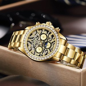 Dulunwe 6055 Orologio da <span class=keywords><strong>Uomo</strong></span> con Diamanti, Moda Personalizzata, Lussuoso Multifunzionale, Orologio Sportivo Casual Dorato per <span class=keywords><strong>Uomo</strong></span> - Product Image 1