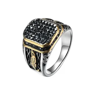 Bague Dominante pour Homme en Acier Inoxydable Bague Moulée en Onyx Noir Rétro Européen et Américain Personnalisée Commerce Extérieur pour Homme - Product Image 1