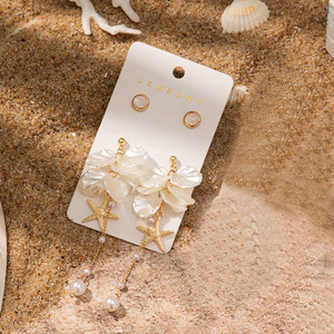 Juego de Aretes de Moda, Chapados en Oro, con Dijes en Forma de Estrella de Mar y Concha, Venta al por Mayor de Fábrica, Aretes Económicos para Mujer - Product Image 4
