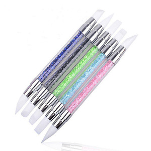 Lot de 5 pinceaux à ongles en silicone avec manche diamanté, stylo graffiti, outil de sculpture et de gaufrage, design floral 3D, stylo à ongles en silicone pour manucure - Product Image 5
