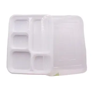 School Hospital 5 Compartment Tray food grade plastic tray Food Plate Disposable Food Container For Lunch And Dinner