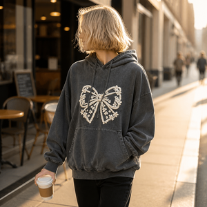 <span class=keywords><strong>Felpa</strong></span> con Cappuccio da Donna 100% Cotone, Vestibilità Ampia, Personalizzabile, Anti-Piega, Lavaggio Acido, Casual, Tinta Unita con Farfalla - Product Image 2