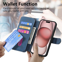 Nouvelle conception Étui en cuir magnétique 2-en-1 pour iPhone 17 Pro Max 17e 16e 15 14 13 Pro avec protection RFID, Housse portefeuille à rabat pour téléphone portable