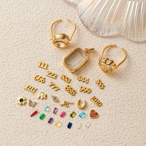 Pendentifs et bagues médaillons flottants |   Base et breloque <span class=keywords><strong>de</strong></span> bijoux DIY interchangeables en laiton plaqué or 18 carats : Pierres, Numéro d'ange - Product Image 4