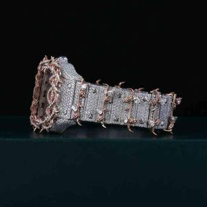 Atractivo Reloj de Pulsera de Lujo Personalizado con Diamantes Moissanite de Corte Redondo, Estilo Hip Hop, con Espinas, de Acero Inoxidable para Hombre, de la India - Product Image 3