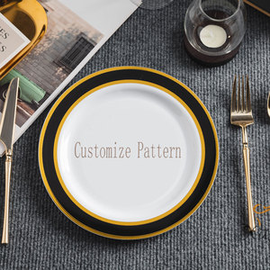 Platos <span class=keywords><strong>de</strong></span> plástico personalizables Xueli con bordes y colores estampados en oro-Vajilla duradera para eventos en casa y hostelería - Product Image 2