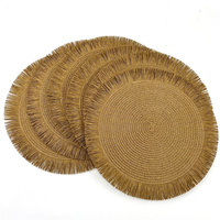 Promotion Exceptionnelle : Set de Table Rond Gris en Paille de Raphia Dégradable avec Bordure Frangée Tressée