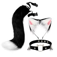 Lot de 3 : Bandeau oreilles de chat et renard en peluche, collier ras-du-cou et queue pour cosplay SM