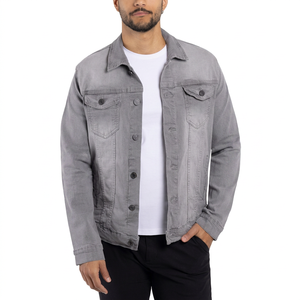 Veste en jean gris délavé pour homme 2026, col rabattu, style décontracté, fermeture à boutons simple, coupe droite, manches longues - Product Image 1