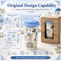 Mug de voyage en céramique souvenir de Grèce avec couvercle en silicone, design urbain pour collection de mugs de voyage en porcelaine, personnalisation OEM ODM, vente en gros