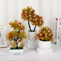 Arrangement floral de roses artificielles à longue durée de vie pour décoration intérieure, bonsaï, petit ornement de bureau, mini-plante de roses à double boule