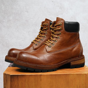 Botas de Tobillo Marrones de Alta Calidad para Hombre, Mocasines de Cuero Genuino Lavado, Estilo Retro, con Cordones y Suela Antideslizante - Product Image 1